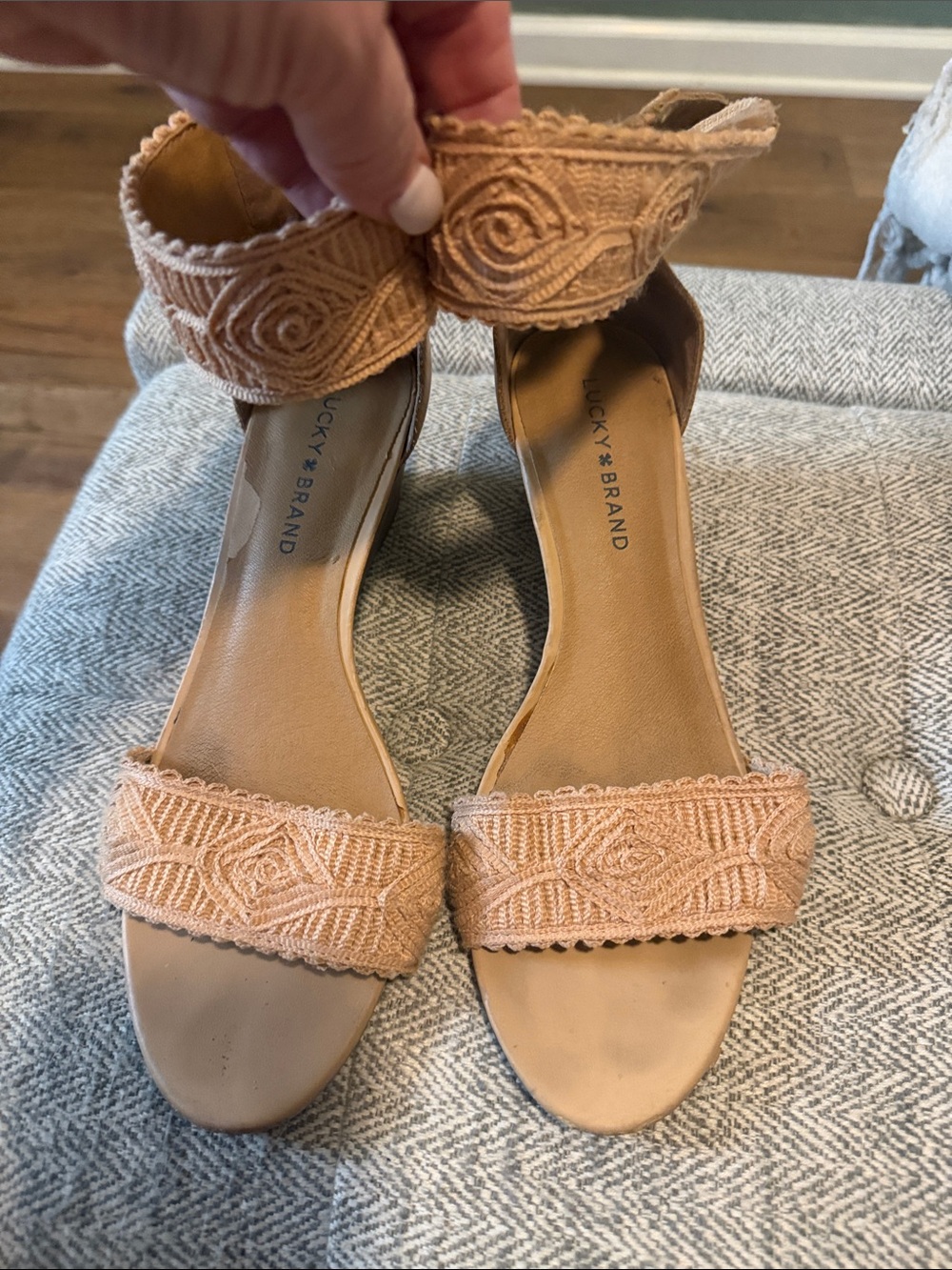 Lucky Brand Peach Crochet Ankle-Strap Sandals
